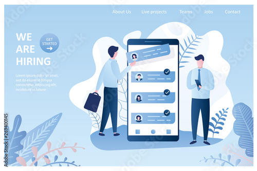 Two businessman with cv resume,recruitment company,landing page template,