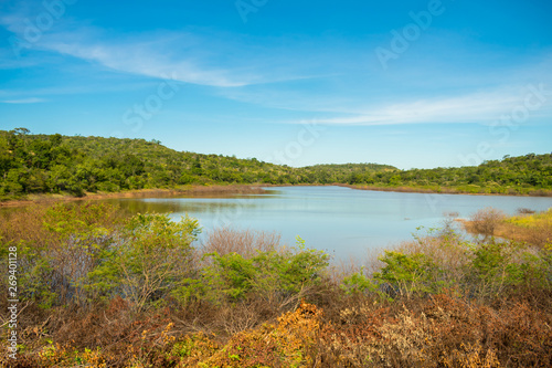 A view of Soizao Water Reservoir in midst of a preserved Caatinga forest in the countryside of Oeiras (Piaui, Brazil)