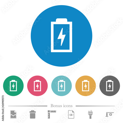 Battery with energy symbol flat round icons