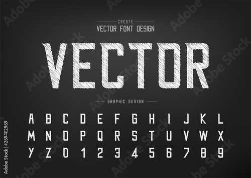 Sketch Font and alphabet vector, Chalk Modern Typeface and letter number design, Graphic text on background