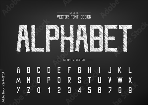 Sketch Font and alphabet vector, Chalk Typeface and letter number design, Graphic text on background