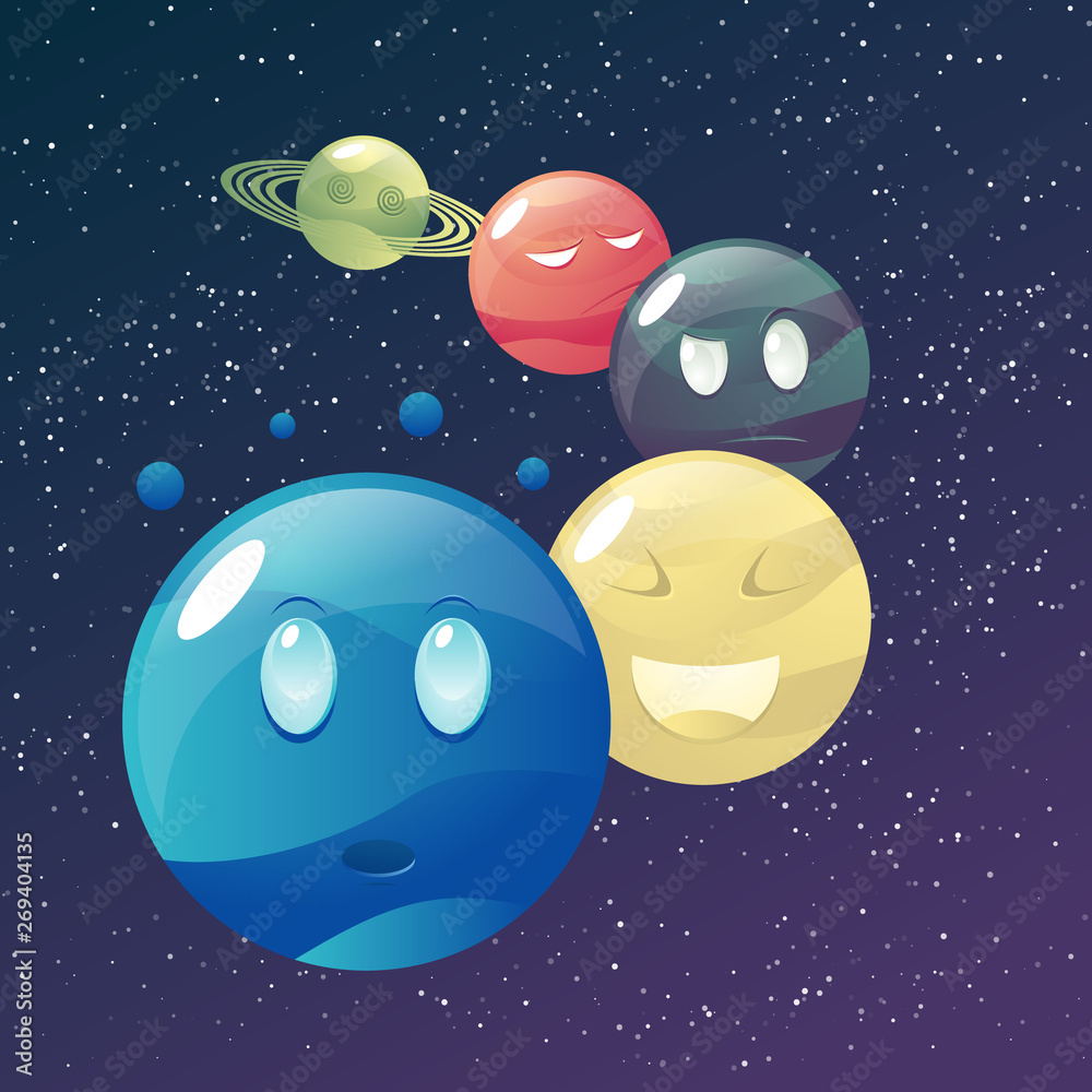 Funny cartoon colorful planets set Funny cartoon colorful planets set