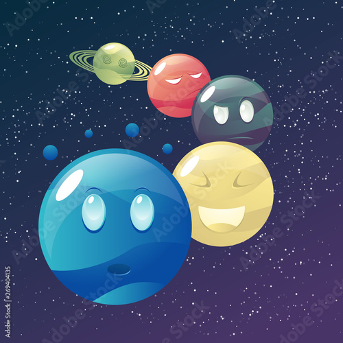 Funny cartoon colorful planets set