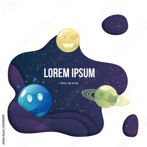 Funny cartoon colorful planets set