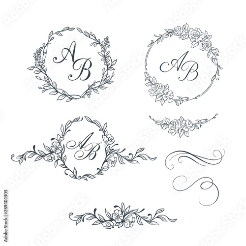 Set of elegant floral monograms