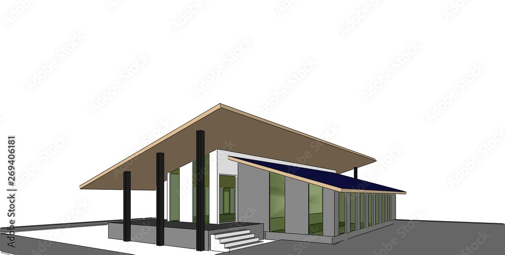 3D illustration architecture building perspective lines. 3D illustration architecture building perspective lines.