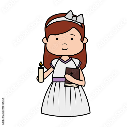 little girl with holy bible first communion character