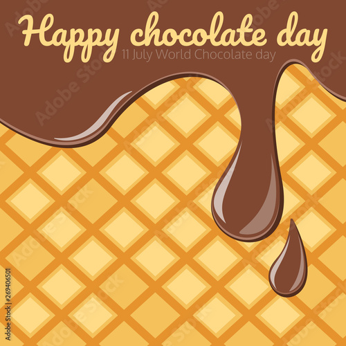 World Chocolate Day. Chocolate drops on wafer background. July 11th. Brown color. For banners, greeting cards, wallpapers.