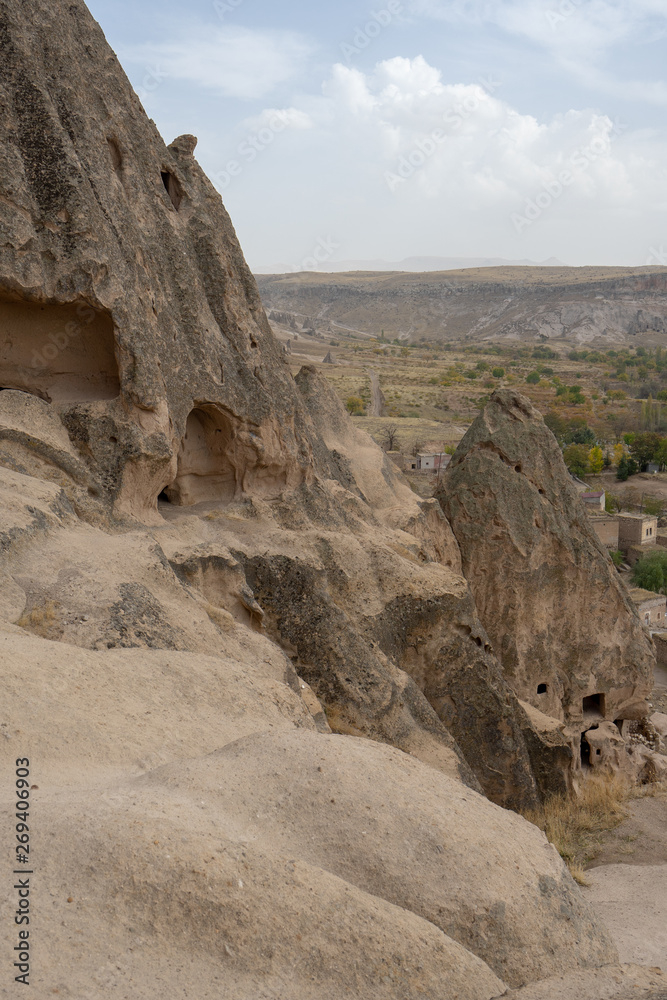 Ancient Ortahisar caves in Cappadocia province, Turkey