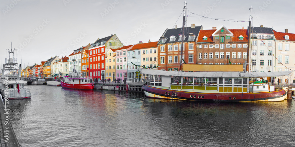 Panoramic view of the Nyhavn city during the Christmas holidays