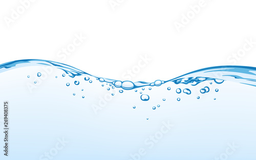 Water splash with bubbles of air, isolated on the white background. Water wave vector illustration, eps 10