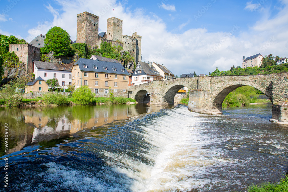 Obraz premium The historic castle in Runkel an der Lahn in Hessen, Germany
