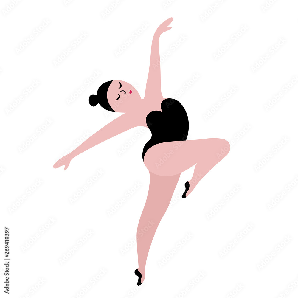 Happy plus size dancing girl. Body positive concept illustration. Stock