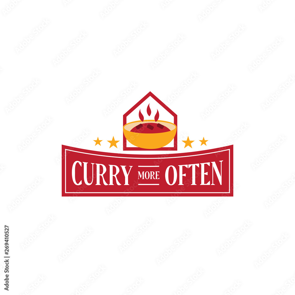 Indian Curry Restaurant Logo Bowl and House Icon Vector