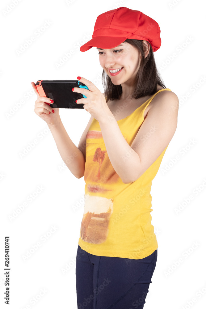 Naklejka premium Smiling and Playing Game on Console