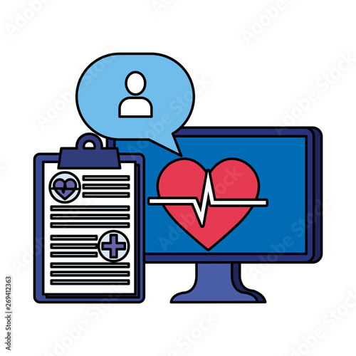 desktop with heart cardio and order telemedicine