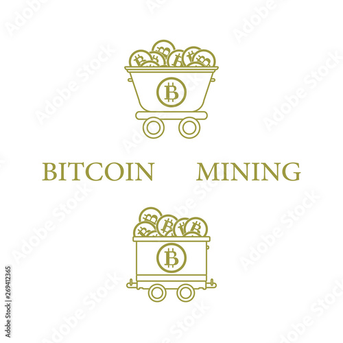Mining of bitcoins. Mining trolleys with bitcoins.