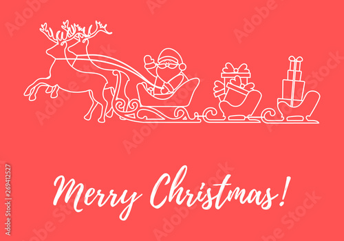 Santa Claus with Christmas presents in sleighs with reindeers. New Year and Christmas illustration.