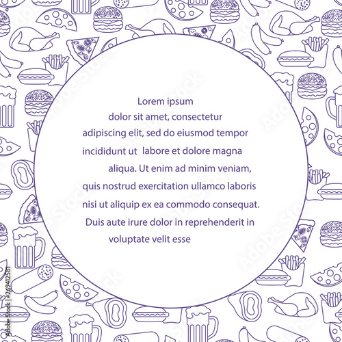 Beer, different types of food and fast food.