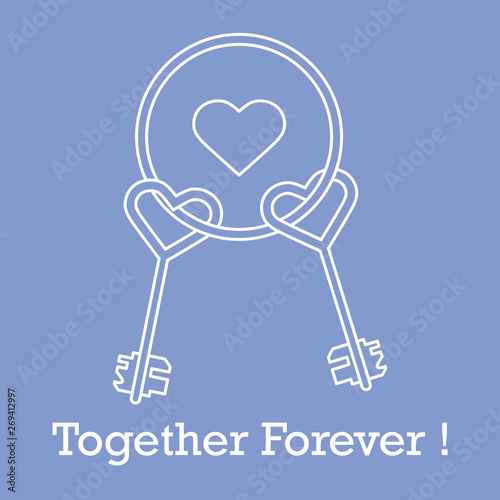 Keys in heart shape and the words together forever