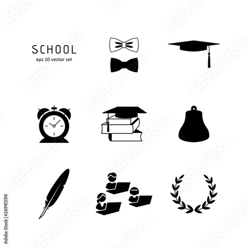 School - vector icons set on white background.