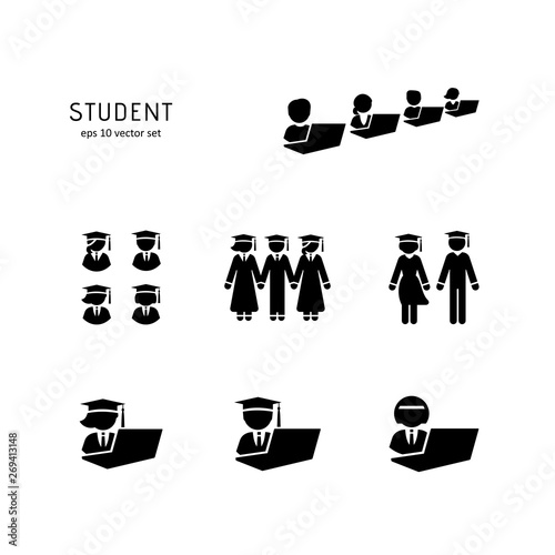 Student - vector icons set on white background.