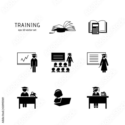 Traning - vector icons set on white background.