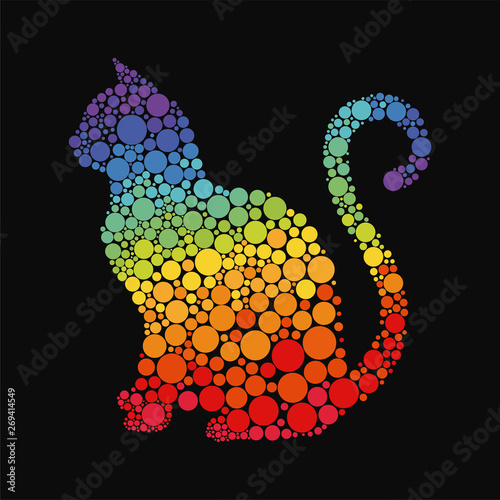 Beautiful and colorful dot pattern rainbow cat