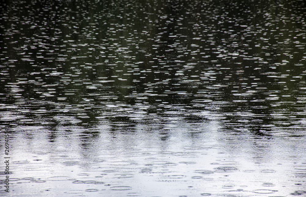 Rainy day on water surface