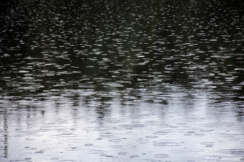 Rainy day on water surface