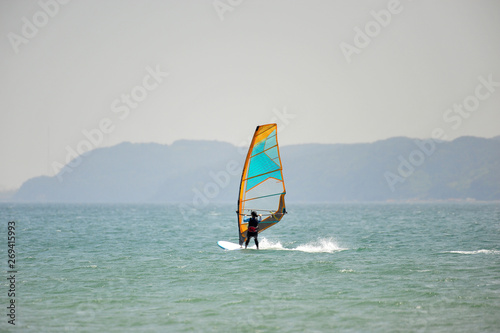 Wind surfing at the sea