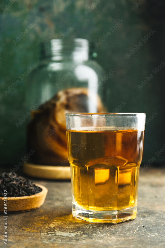Kombucha tea on rustic background Kombucha tea on rustic background