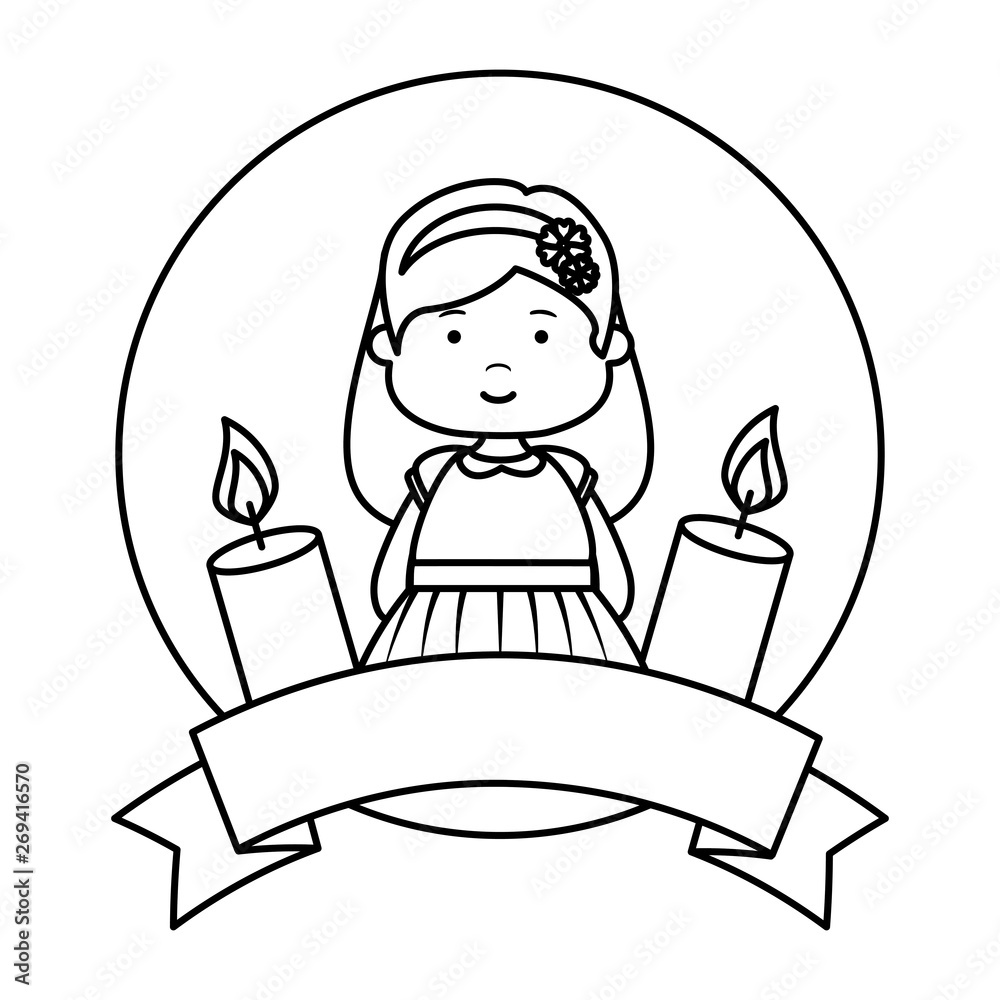 little girl with ribbon and candles first communion little girl with ribbon and candles first communion