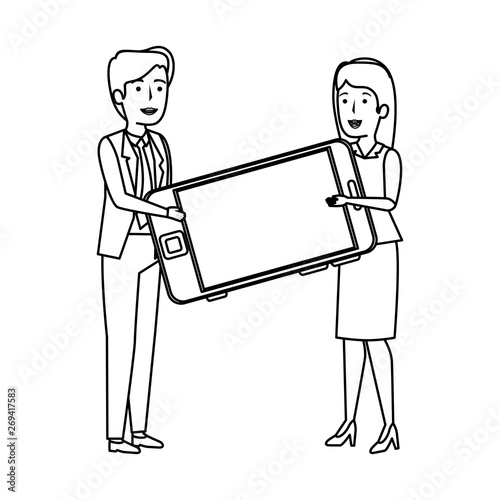 young business couple with smartphone