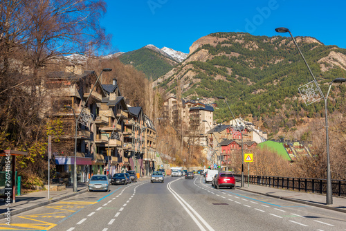 Village of La Massana in Andorra on sunny winterday in december. Andorra is a sovereign landlocked microstate on the Iberian Peninsula, in the eastern Pyrenees, bordering France and Spain photo