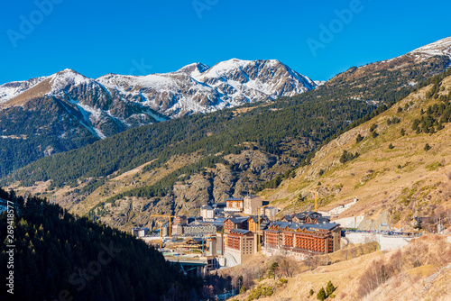 Soldeu, Andorra on sunny winterday in december. Soldeu is a village and ski resort in the Pyrenees mountains, located in the parish of Canillo. photo