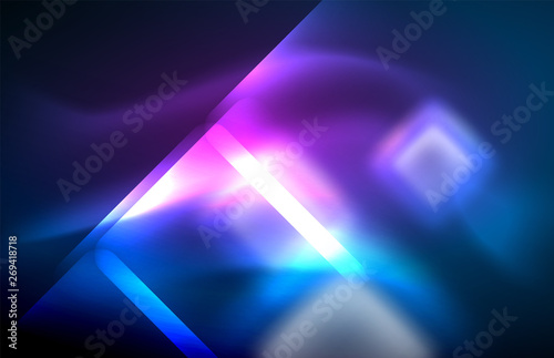 Fototapeta Naklejka Na Ścianę i Meble -  Neon glowing techno lines, hi-tech futuristic abstract background template with square shapes