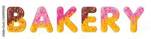 Donut cartoon bakery biscuit bold font style