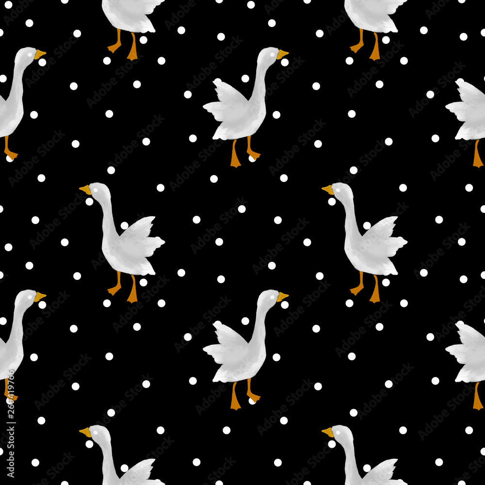 Obraz premium Seamless pattern with a bird. Farm goose.