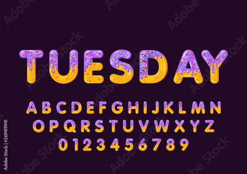 Donut cartoon tuesday biscuit bold font style