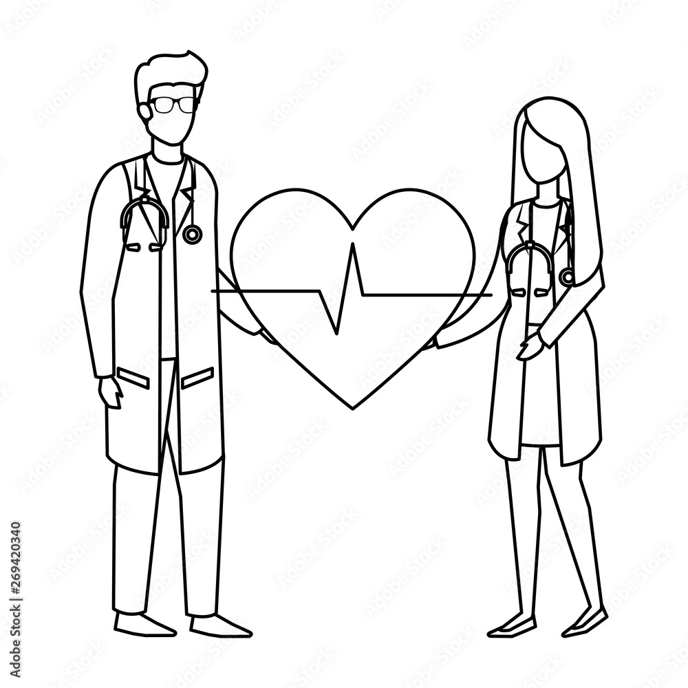 couple of professionals doctors with heart cardio couple of professionals doctors with heart cardio