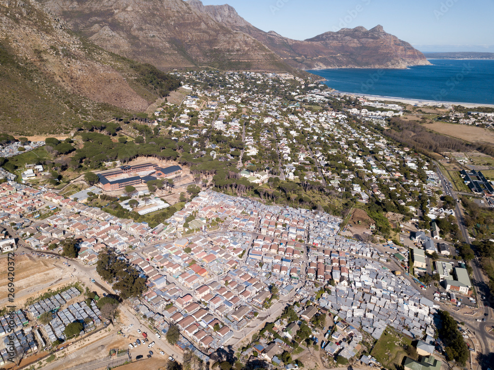 Fototapeta premium Aerial overhead township and middle class houses in South Africa