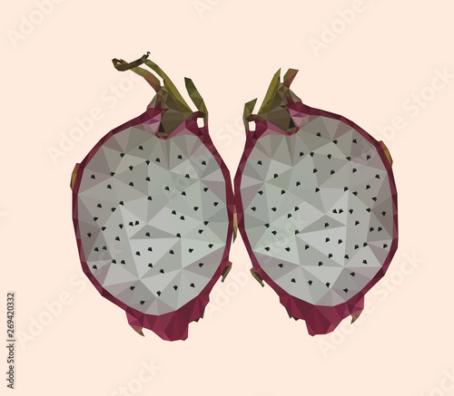Half of the cut dragon fruit low polygonal vector