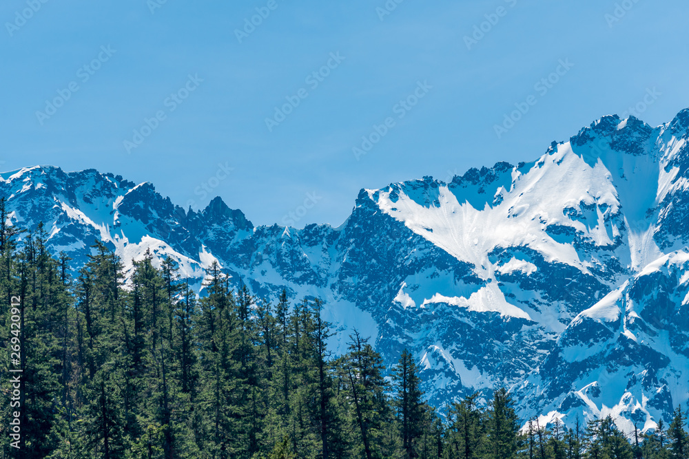 View of snow mountains in British Columbia, Canada.