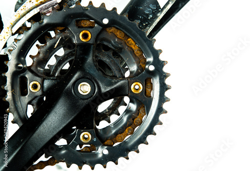 black bicycle gears wheel closeup view