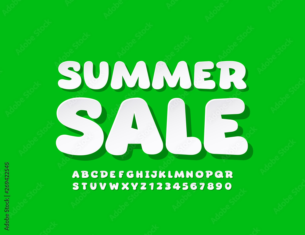 Vector fresh banner Summer Sale with white Font. Trendy Uppercase Alphabet Letters and Numbers Vector fresh banner Summer Sale with white Font. Trendy Uppercase Alphabet Letters and Numbers