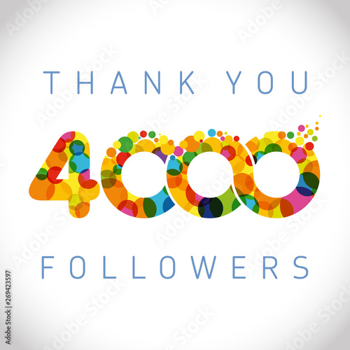 Thank you 4 000 followers logotype. Congratulating bright 4.000 networking thanks, net friends yellow symbol, 4000k sign with bubbles. Isolated smiling numbers. Abstract graphic design 4% off template