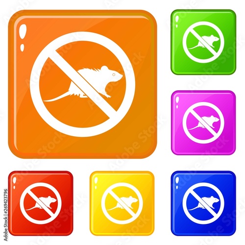 No rats sign icons set collection vector 6 color isolated on white background