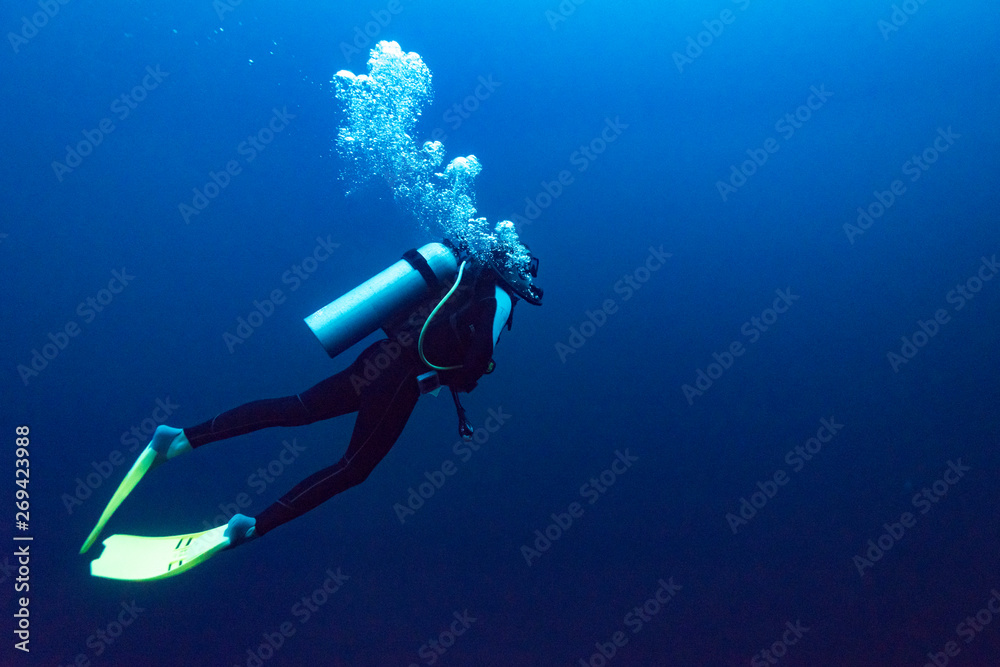 Scuba diver under water, The Great Blue Hole, Belize Barrier Reef, Lighthouse Reef, Belize Scuba diver under water, The Great Blue Hole, Belize Barrier Reef, Lighthouse Reef, Belize