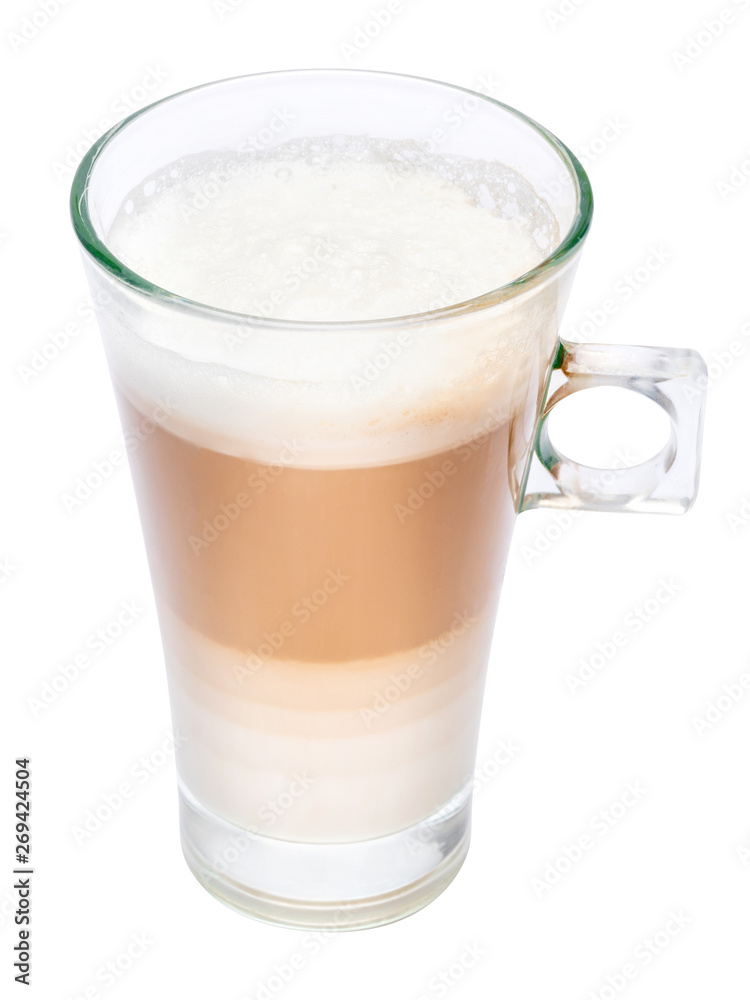 glass of fresh latte coffee isolated on white background with clipping path glass of fresh latte coffee isolated on white background with clipping path